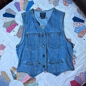 Solutions Original Vintage Denim Vest Medium Wash Blue Cotton Button Front Med